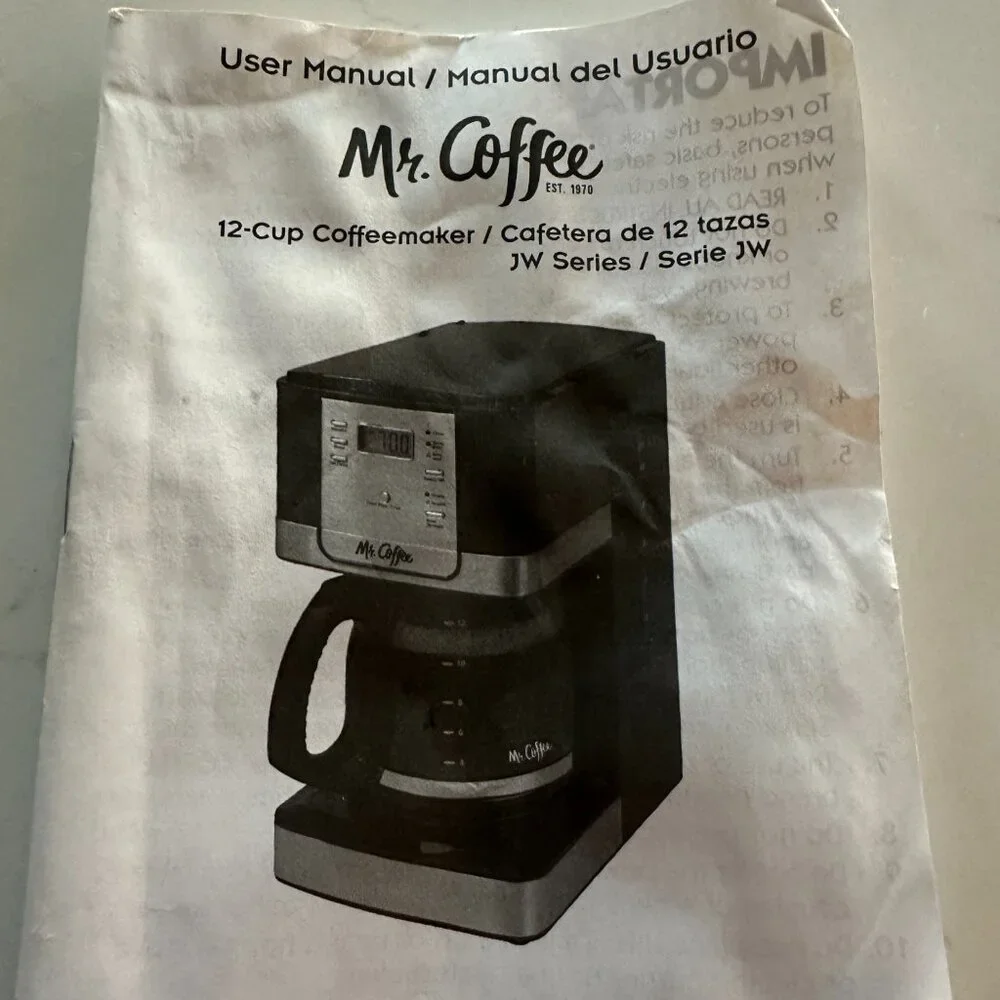 Mr. Coffee 12 Cup Carafe, Basket, Instruction Booklet & Filter